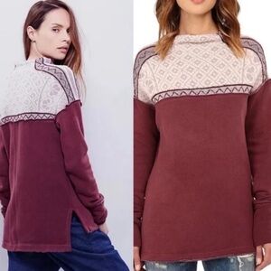 Free People Snow Bunny Fair Isle Roll Neck Sweater Mixed Media XS Berry